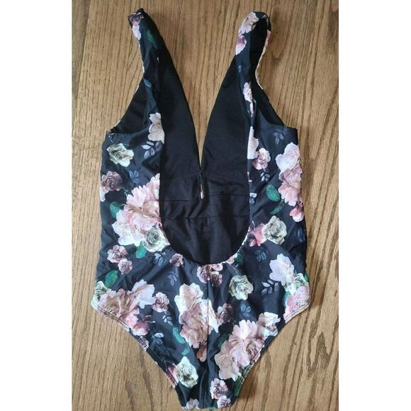 Gianni Bini Plunge Floral Print One-Piece Swimsuit Women's Size Large - Picture 3 of 6